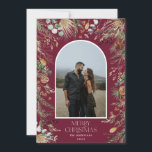 Jul 1-fotoarch vattenfärg botanisk blommigt julkort<br><div class="desc">Vattentorkad botanisk blommigt i elegant,  i julklapp,  mutad färg helgdag,  1 fotojulkort. Burgundy backer</div>