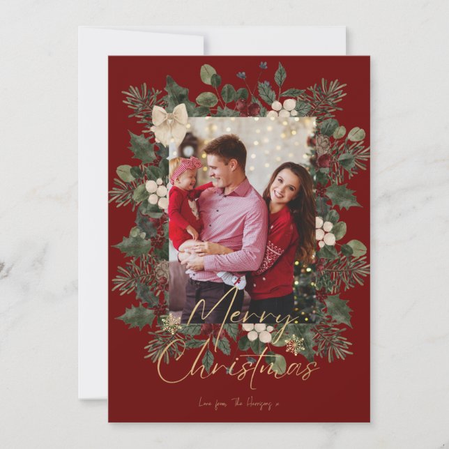 Jul 1-fotoarch vattenfärg botanisk blommigt julkort (Framsida)