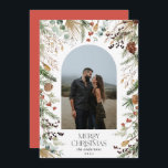 Jul 1-fotoarch vattenfärg botanisk blommigt julkort<br><div class="desc">God jul moderna elegant vattenfärgstorkade botaniska blommigtar mutade färg helgdag Arch 1-fotojulkort. Röd rygg</div>