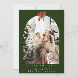 Jul 1 Photo Arch Foliage Red Bow Julkort