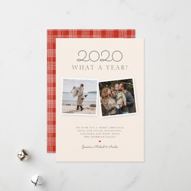 Jul 2020 Handdragen röd Tartan-Helgdag Julkort (Fram/Back In Situ)