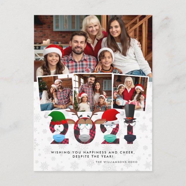 Jul 2021 | Funny Grumpy Ansikte Masks 4 Foton Vykort (Framsida)