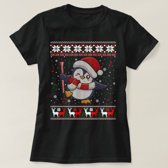 Jul 2021 Ugly Julafton Sweater Penguin Clarinet T Shirt (Design framsida)