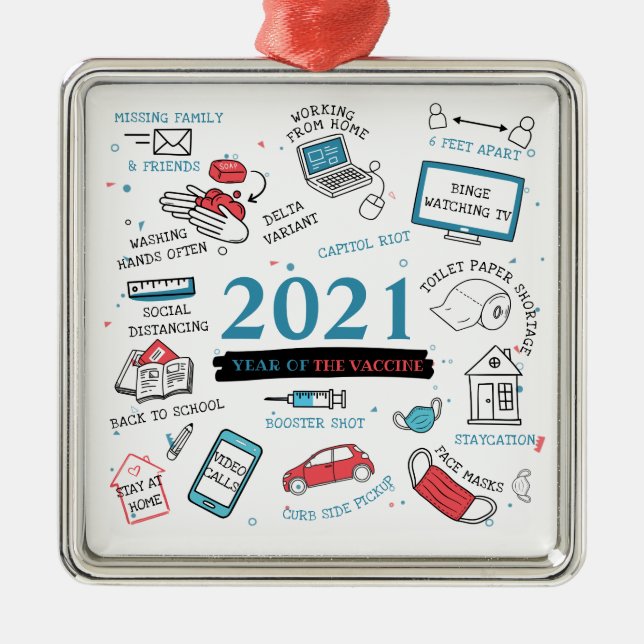 Jul 2021: Vaccinåret Covid Keepsaké Julgransprydnad Metall (Framsidan)