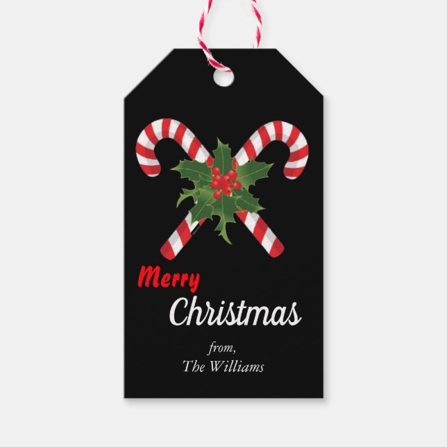 jul 2025 candy cane sött, vit - Grönt Presentetikett (Framsidan)