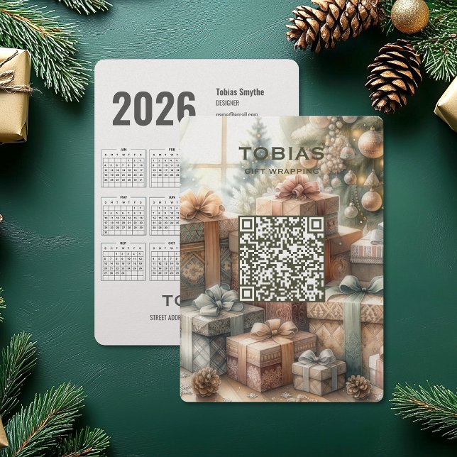 Jul 2026 - Affärskortet QR-kod i kalendern Julkort (Christmas 2026 Calendar QR Code Business Card (front and back))