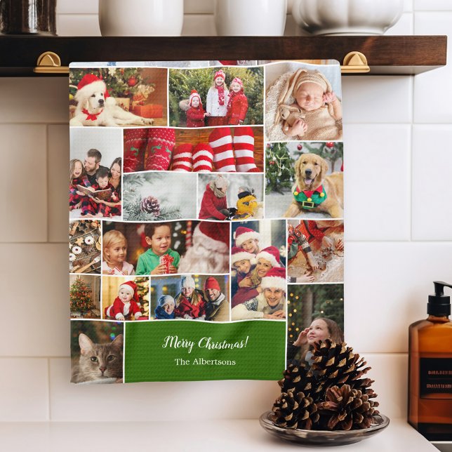 Jul 22 Fotokollage med Grönten Family Namn Kökshandduk (Skapare uppladdad)