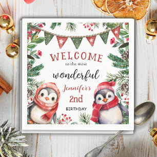 Jul 2:a födelsedag Cute Penguin Winter Party Pappersservett