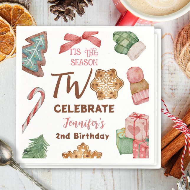 Jul 2:a födelsedag Flickans Rosa Winter Party Pappersservett (Skapare uppladdad)