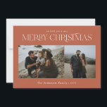 Jul 2: botaniska teracotta med fotofärgning julkort<br><div class="desc">God jul moderna elegant vattenfärgade botaniska blommigtar mutade färg terracotta helgdag 2-fotojulkort.</div>