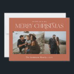 Jul 2: botaniska teracotta med fotofärgning julkort<br><div class="desc">God jul moderna elegant vattenfärgade botaniska blommigtar mutade färg terracotta helgdag 2-fotojulkort.</div>