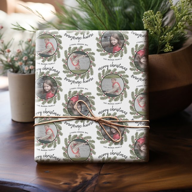 Jul 2 Foto - Kalligrafi Whimsical Grenar Presentpapper (Personalized Photo Wrapping Paper)