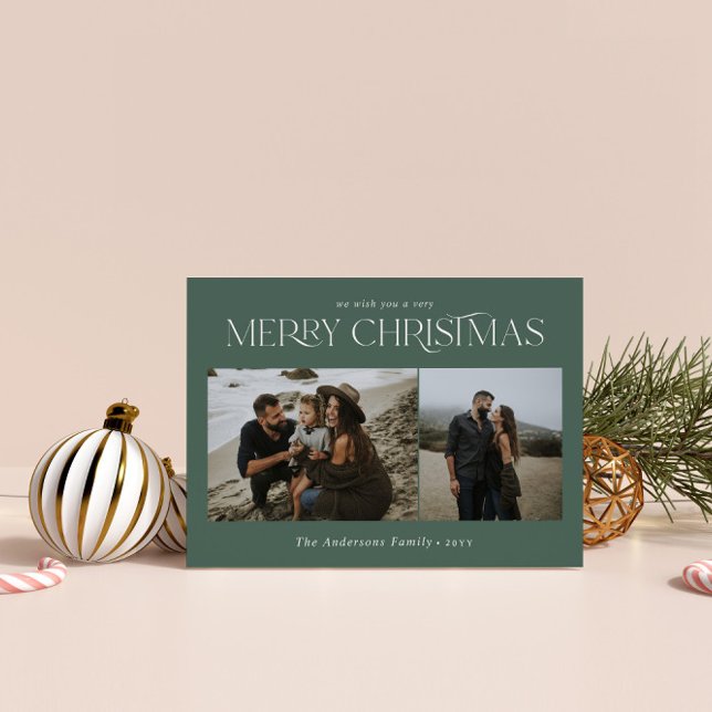 Jul 2-fotofärgad botanisk grönt julkort (Skapare uppladdad)