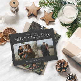 Jul 2-fotoljusfärgad botanisk blommigt julkort