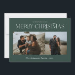 Jul 2-fotoljusfärgad botanisk grönt julkort<br><div class="desc">God jul,  modern elegant vattenfärgstorkad botanisk blommigt muterade färg grönt helgdag 2 fotojulkort.</div>