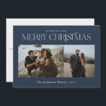 Jul 2, fotovattenfärg botaniskt marinblått julkort<br><div class="desc">God jul,  modern elegant vattenfärgsfärgad botanisk blommigt muterade färg marinblått helgdag 2-jullkort.</div>