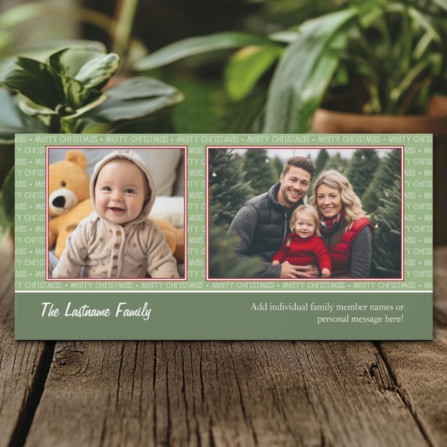 Jul 2 Photo Red and Grönt - Helgdag Card (Custom Holiday Photo Card)