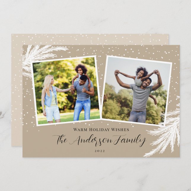 Jul 2 Photos Script Snö Tan Julkort (Fram/baksida)