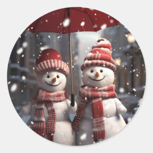Jul 2 Snögubbar 1 Paraply Snö par Runt Klistermärke