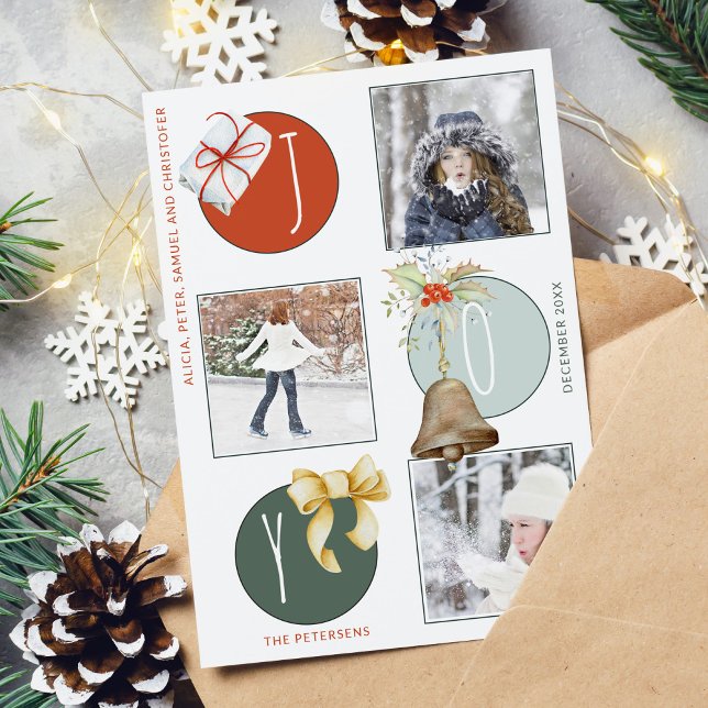 Jul 3-anpassningsbars roligt med foton - färgglad  julkort (Skapare uppladdad)