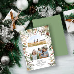 Jul 3-fotoarch vattenfärg botanisk blommigt julkort<br><div class="desc">Mery Jul,  modern elegant vattenfärgstorkad botanisk blommigt mutade färg helgdag Arch 3-fotojulkort.</div>