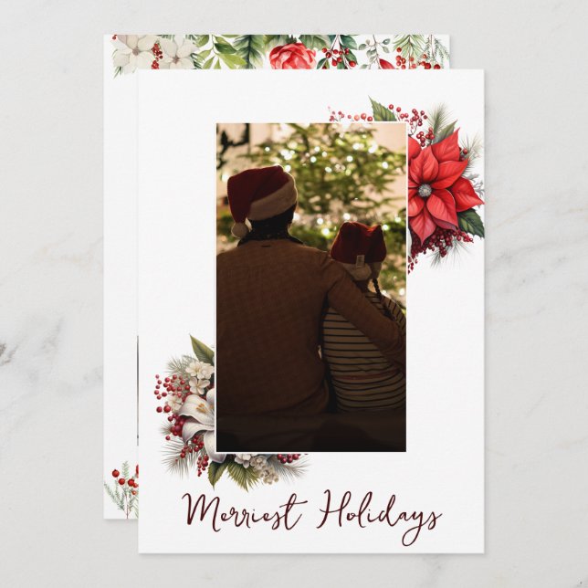 Jul 3-fotofärgad botanisk blommigt inbjudningar (Fram/baksida)