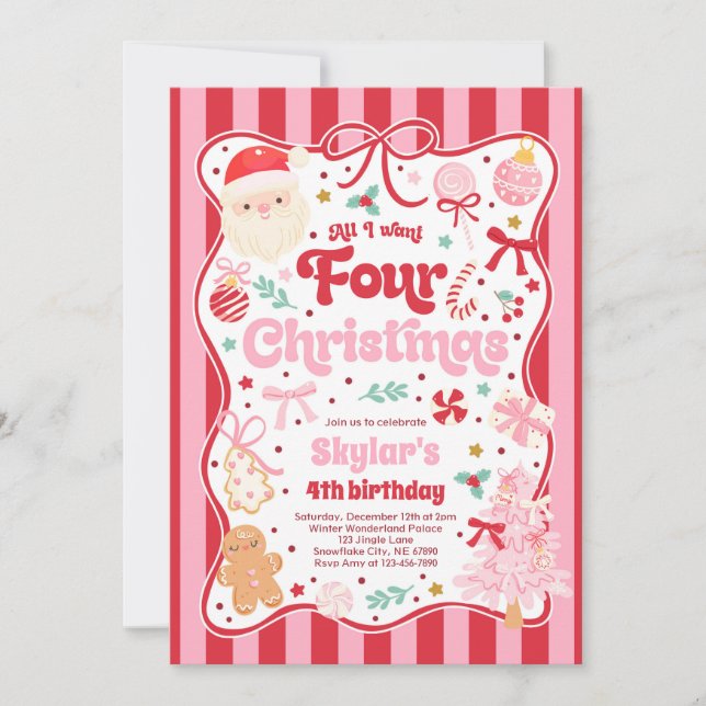 Jul 4-års födelsedagsfest Coquette Bow Födelsedag Inbjudningar (Framsida)