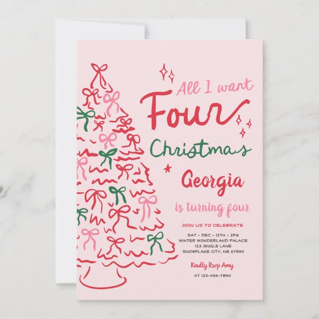 Jul 4:e Coquette-slinga Julgran Födelsedag Inbjudningar (Framsida)