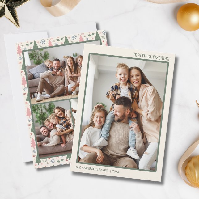 Jul 4 Familj Foto Collage Julkort (Christmas 4 Family Photo Collage Holiday Card)