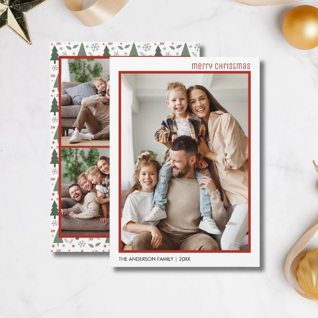 Jul 4 Familjefoto Collage Julkort (Christmas 4 Family Photo Collage Holiday Card)