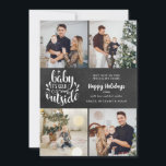 Jul 4 Foto Collage Boho Kritskriftsbräda Julkort<br><div class="desc">En elegant boho 4 foto collage semesterdesign för dig att anpassa med dina favoritbilder,  meddelande,  namn och år på en kritskriftsbräda bakgrund. Baksidan har fallande snöflingor på en matchande kritskriftsbräda bakgrund. Designad av Thisisnotme©</div>