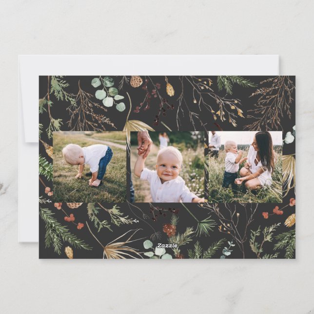 Jul 5-fotofärgad botanisk blommigt julkort (Baksida)