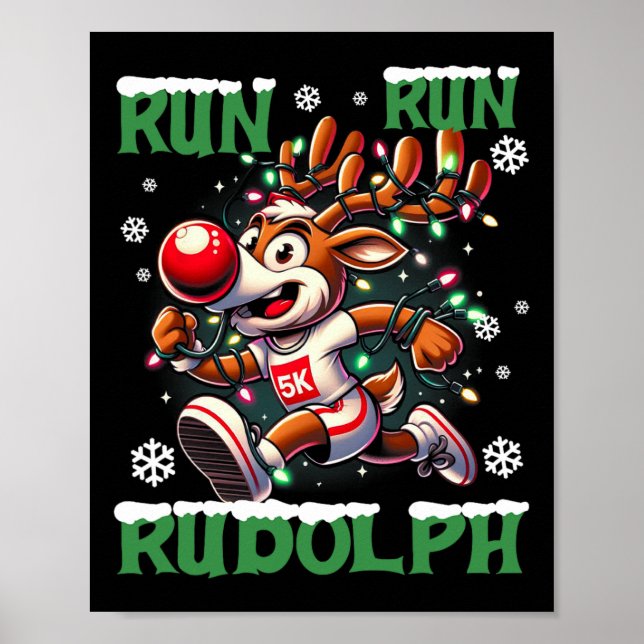 Jul 5 k Springa Springa Rudolph Helgdag Runing Poster (Framsidan)