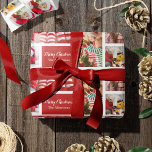 Jul 5 Photo Collage med Family Namn, Red Presentpapper<br><div class="desc">Fira julhelgen med denna moderna, personlig inslagna papper. Presentfigursättning ger plats för fem av dina favoritfoton i familjen. Det finns också ett område med röd bakgrund och hälsning God jul (som kan redigeras) och din familj namn. Foton, hälsning och namn repeterar i ett sött mönster för ett vackert festligt utseende....</div>