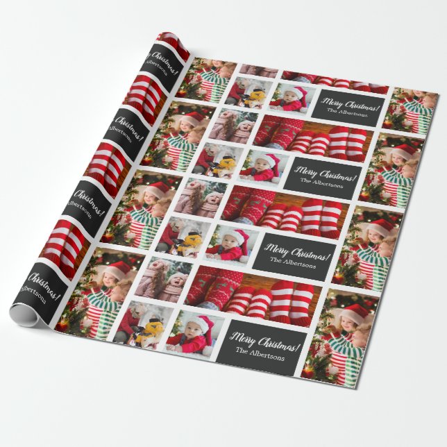 Jul 5 Photo Collage med Family Namn, svart Presentpapper (Utrullad)