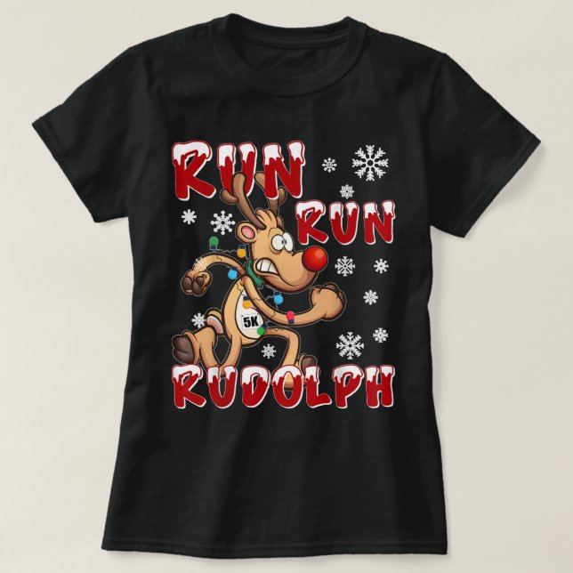 Jul 5K Springa Rudolph Helgdag Springa som kör T Shirt (Design framsida)