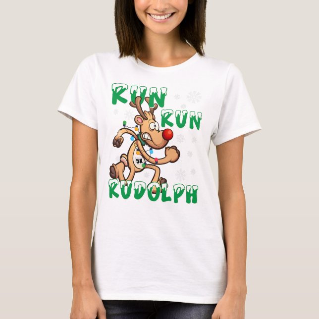 Jul 5K Springa Springa Rudolph Holi T Shirt (Framsida)