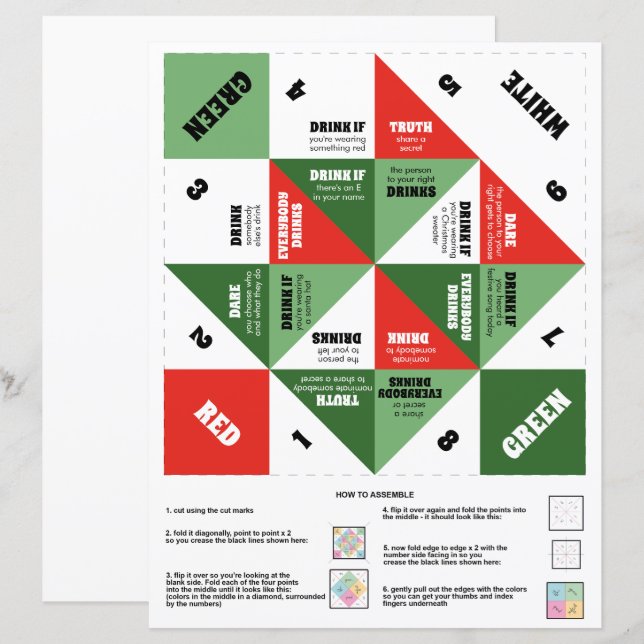 Jul 90-talet: Cootie Catcher drickspel (Fram/baksida)