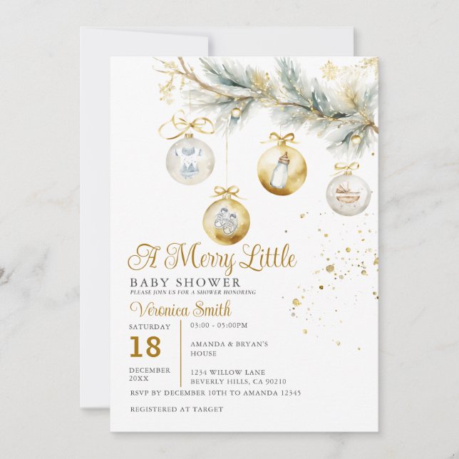 Jul A Merry Little Baby Shower Glass Bauble Inbjudningar (Framsida)