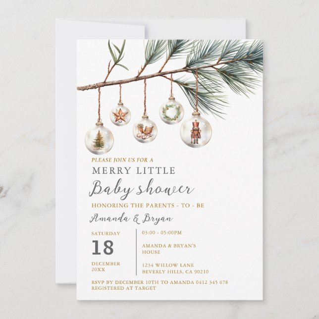 Jul A Merry Little Baby Shower Glass Bauble Inbjudningar (Framsida)