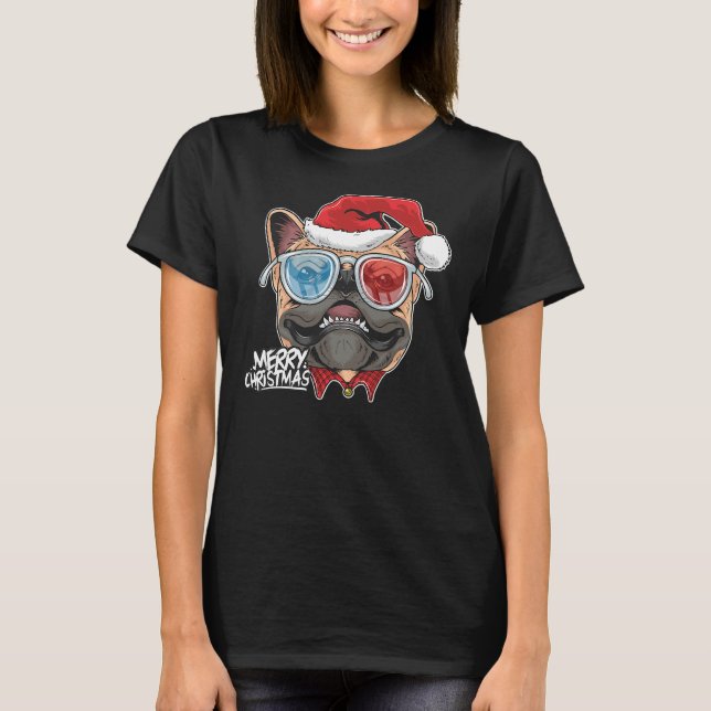 Jul A Pitbull Hund Santa Hat på T Shirt (Framsida)