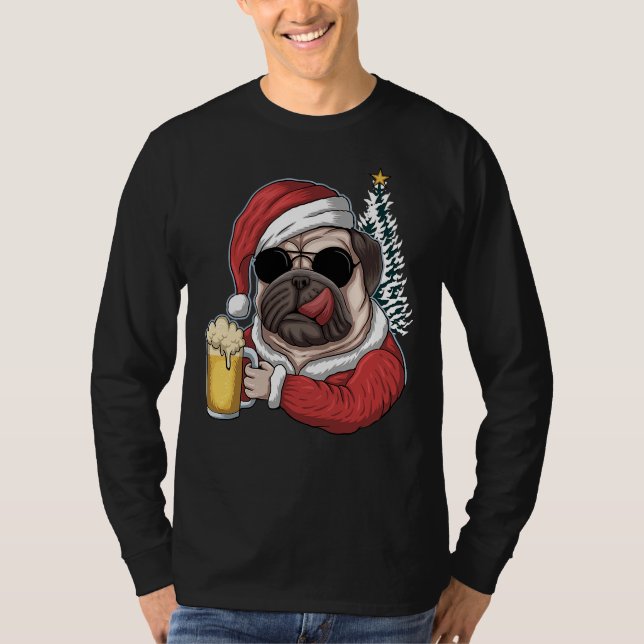 Jul A Pitbull Hund Santa Hat T Shirt (Framsida)
