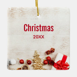 Jul Äckliga artiklar på en Rustik träbräde Julgransprydnad Keramik