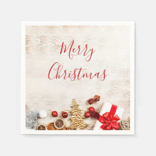 Jul Äckliga artiklar på en Rustik träbräde Pappersservett