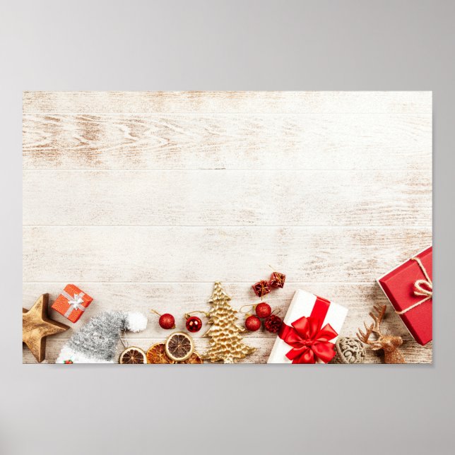 Jul Äckliga artiklar på en Rustik träbräde Poster (Framsidan)