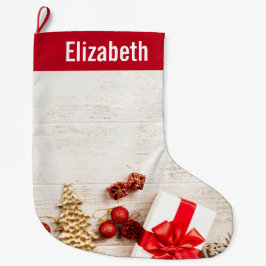 Jul Äckliga artiklar på en Rustik träbräde Stor Julstrumpa