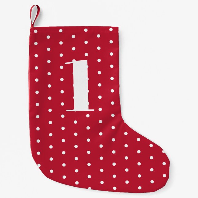 Jul Advent Calendar Red White Polka Dot Liten Julstrumpa (Framsidan)