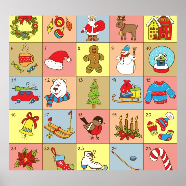 Jul Advent: Doodle Element Samling Poster (Framsidan)