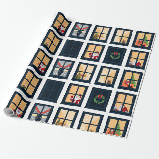 Jul Advent Fönster Grid Inpackningspapper Presentpapper