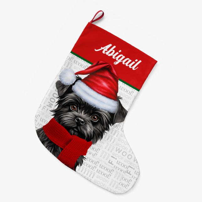 Jul Affenpinscher Hund Woof Background Namn Stor Julstrumpa (Framsidan (Hängande))